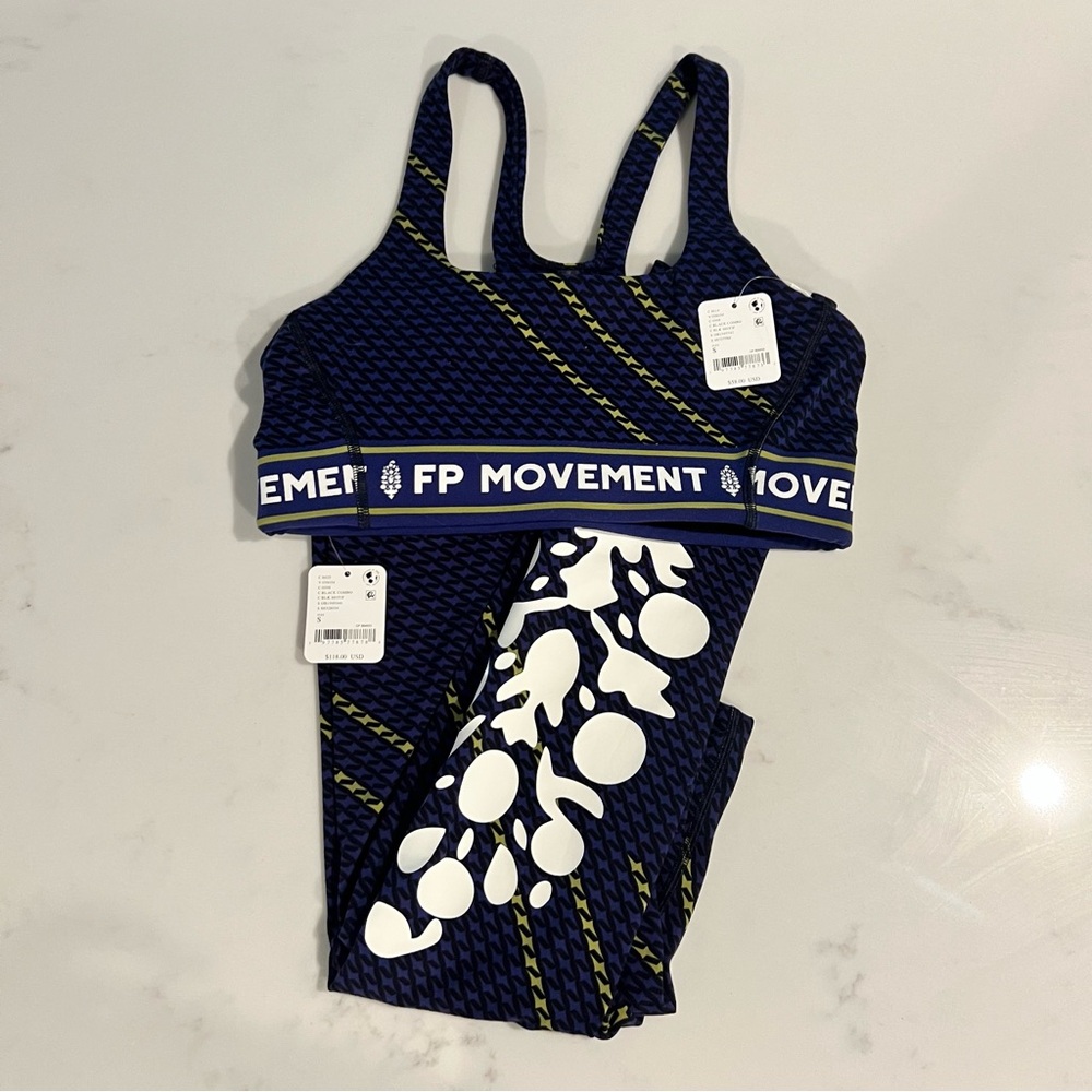 NWT FP Movement Navy Black & Chartreuse Activewear Set